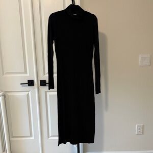 Brave Soul Black Long Sleeve Ribbed Midi Dress